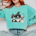 Cute Halloween Boston Terrier Dogs Witch Hat Ghost Dog For Men Women Kids Comfort Colors Sweatshirt Chalky Mint
