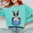 Cute Pocket Boston Terrier Lover Dog Mom Comfort Colors Sweatshirt Chalky Mint