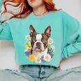 Floral Boston Terrier Comfort Colors Sweatshirt Chalky Mint