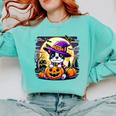 Halloween Boston Terrier Dog Breed With Jack O' Lantern Art Comfort Colors Sweatshirt Chalky Mint