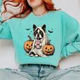 Halloween Boston Terrier Ghost Comfort Colors Sweatshirt Chalky Mint