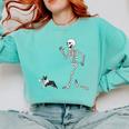 Halloween Boston Terrier And Skeleton Comfort Colors Sweatshirt Chalky Mint