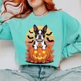 Halloween Retro Boston Terrier Comfort Colors Sweatshirt Chalky Mint