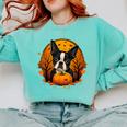 Pumpkin Boston Terrier Costume On Boston Terrier Halloween Comfort Colors Sweatshirt Chalky Mint