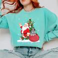 Santa Ugly Christmas Tree Lights Boston Terrier Dog Lover Comfort Colors Sweatshirt Chalky Mint
