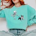 Skeleton Chasing Dog Boston Terrier Halloween Pet Lover Comfort Colors Sweatshirt Chalky Mint