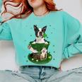 St Patrick's Day Leprechaun Boston Terrier Dog Shamrock For Men Women Kids Comfort Colors Sweatshirt Chalky Mint