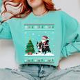 Ugly Christmas Tree Lights Xmas Santa Riding Boston Terrier Comfort Colors Sweatshirt Chalky Mint