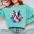 Watercolor Floral Boston Terrier Mama Dog Lover Mother's Day Comfort Colors Sweatshirt Chalky Mint