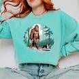 Whimsical Forest Adventures Sasquatch Bigfoot Walking Boston Terrier Dog Lovers Comfort Colors Sweatshirt Chalky Mint
