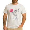 Boston Terrier Dog Blowing Chewing Bubble Gum Pink Men's Casual T-Shirt White