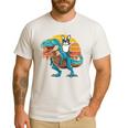 Boston Terrier Dog Riding Dinosaur T Rex Boys Men's Casual T-Shirt White