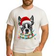 Boston Terrier Dog Santa Christmas Tree Lights Xmas Men's Casual T-Shirt White