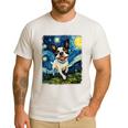 Boston Terrier Dog Starry Night Painting Men's Casual T-Shirt White