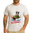 Boston Terrier Merry Christmas Tree Lights Dog X-Mas Dogs Men's Casual T-Shirt White