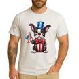 Boston Terrier Puppy Dog Holds His American Flag 4th Of July Men's Casual T-Shirt White