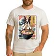 Boston Terrier Ramen Noodles Japanese Art Retro Ocean Waves Men's Casual T-Shirt White