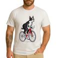 Boston Terrier Riding Bicycle Cute Bostie Biker Raglan Baseball Tee Men's Casual T-Shirt White
