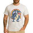 Boston Terrier Riding Dinosaur T-Rex Boys Kids Rainbow Men's Casual T-Shirt White