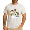 Boston Terrier Riding Unicorn Boys Girls Kids Rainbow Men's Casual T-Shirt White