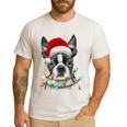 Boston Terrier Santa Christmas Tree Lights Xmas Boys Men Dog Men's Casual T-Shirt White