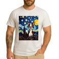 Boston Terrier Starry Night Van Gogh Art Men's Casual T-Shirt White