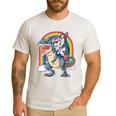 Boston Terrier Unicorn Riding Dinosaur T-Rex Girls Rainbow Men's Casual T-Shirt White