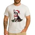 Cute Boston Terrier Dog Christmas Merry X-Mas Graphic Men's Casual T-Shirt White