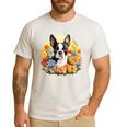 Cute Boston Terrier Spring Flower Garden Colorful Puppy Dog Men's Casual T-Shirt White