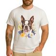 Floral Boston Terrier Men's Casual T-Shirt White
