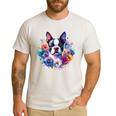 Watercolor Floral Boston Terrier Mama Dog Lover Mother's Day Men's Casual T-Shirt White