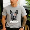 4th July Blue Heeler Dog Merica Patriotic USA Flag Cute Men's Casual T-Shirt Sport Grey