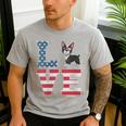 4th Of July Decor Patriotic LOVE Boston Terrier USA Flag Men's Casual T-Shirt Sport Grey