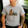 Boston Terrier Bigfoot Dog Walking Dog Mom Dad Kids Men's Casual T-Shirt Sport Grey