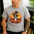 Boston Terrier Bostie Dog Breed Pet Halloween Pumpkins Men's Casual T-Shirt Sport Grey