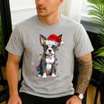 Boston Terrier Christmas Santa Hat Tree Lights Pajama Men's Casual T-Shirt Sport Grey
