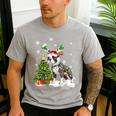Boston Terrier Christmas Tree Lights Santa Hat Men's Casual T-Shirt Sport Grey