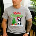 Boston Terrier Christmas Tree Lights Xmas Dog Lover Men's Casual T-Shirt Sport Grey