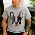 Boston Terrier Cute Puppy Face Dog Lover Pet Owner Men's Casual T-Shirt Sport Grey