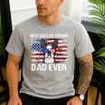 Boston Terrier Dad American Flag 4th Of July Dog Fathers Day Men's Casual T-Shirt Sport Grey