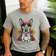 Boston Terrier Dia De Los Muertos Day Of The Dead Dog Skull For Men Women Kids Men's Casual T-Shirt Sport Grey