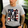 Boston Terrier Dog American Flag 4th Of July Patriotic Puppy Men's Casual T-Shirt Sport Grey