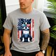 Boston Terrier Dog American USA US Flag Pets Vintage Outfit Men's Casual T-Shirt Sport Grey