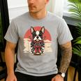 Boston Terrier Dog Japanese Style Samurai Dogs Men's Casual T-Shirt Sport Grey