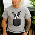 Boston Terrier Dog Puppy Dog In Pocket Cute Pet Lover Men's Casual T-Shirt Sport Grey