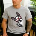 Boston Terrier Dog From Side Boston Bull Men's Casual T-Shirt Sport Grey