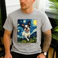 Boston Terrier Dog Starry Night Painting Men's Casual T-Shirt Sport Grey