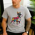 Boston Terrier Floral Vintage Dog Mom Distressed Men Women Kids Men's Casual T-Shirt Sport Grey