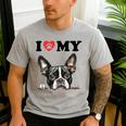 Boston Terrier I Heart My Dog Dog Lover Men's Casual T-Shirt Sport Grey