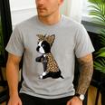 Boston Terrier Lover I Love Mom Tattoo Leopard Men's Casual T-Shirt Sport Grey